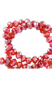 Faceted glass beads 3x2mm disc Light siam red-pearl shine coating